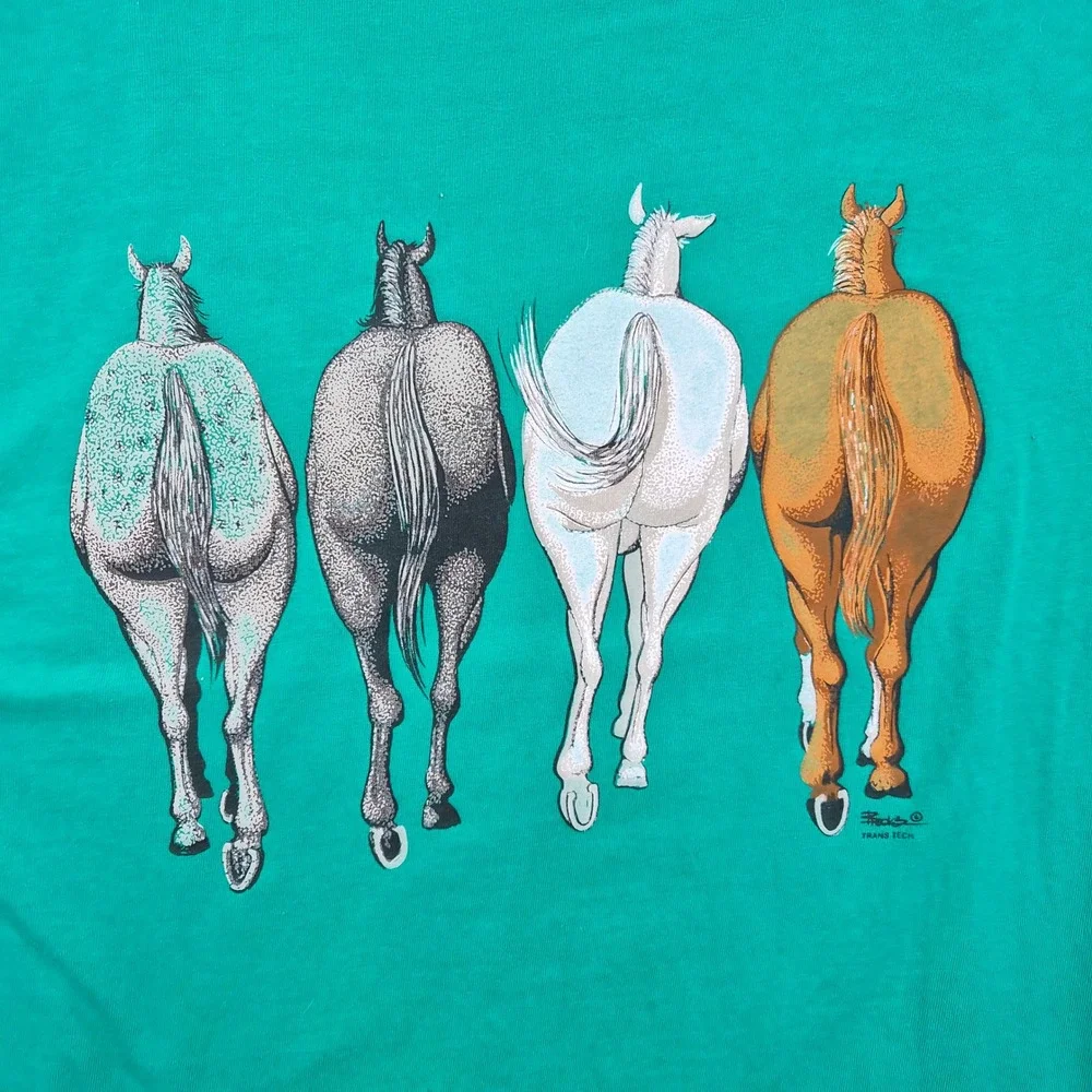 Vintage Hanes Beefy-T Horse Graphic T-Shirt XL Green Winthrop WA Single Stitch